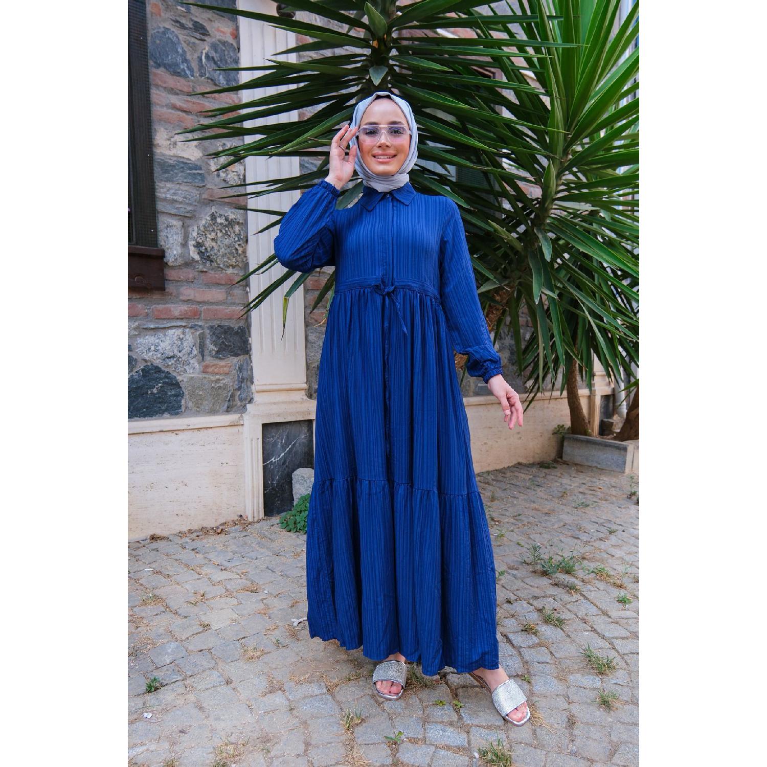 

Waist Gathered Dress Navy Blue S коричневий