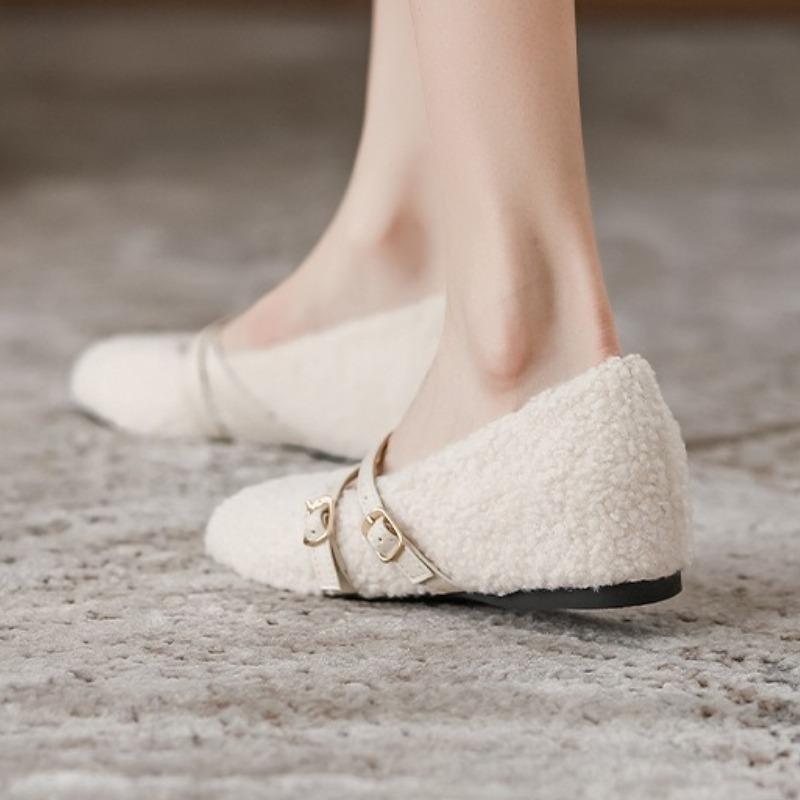 Flats Women Shoes Suede Fur Casual Sneakers Trend New Loafers 2025 Short Plush Winter Walking Buckle Woman Zapatos Mujer