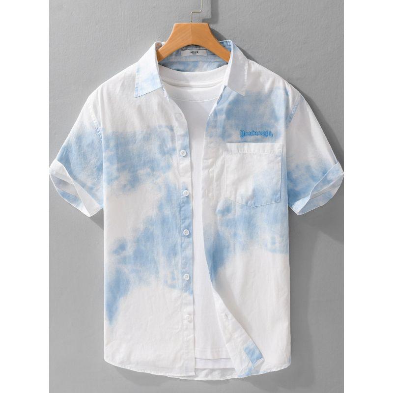 Summer Embroidery Gradient over Print Short sleeve Shirts Men's Cotton Hawaiian Advanced Casual Shirt 2025 New