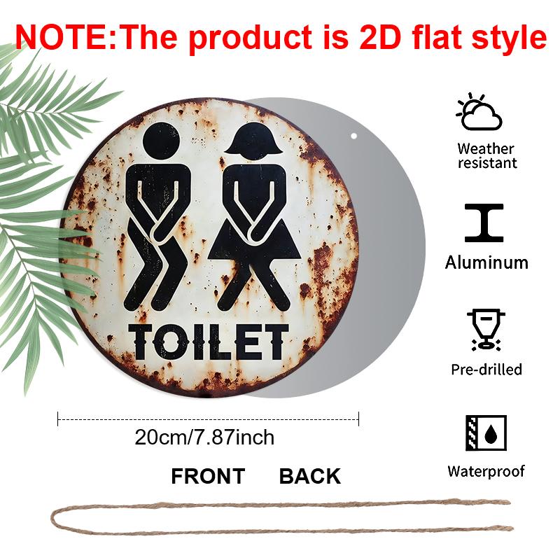 2D Flat Round Vintage Toilet Aluminum Sign, Male & Female Icons Bathroom Wall Decor for Home Office Public Restrooms