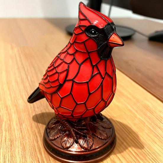 Cardinals Table Lamp Resin Red Bird Night Light for Bedside Living Room Christmas Decor