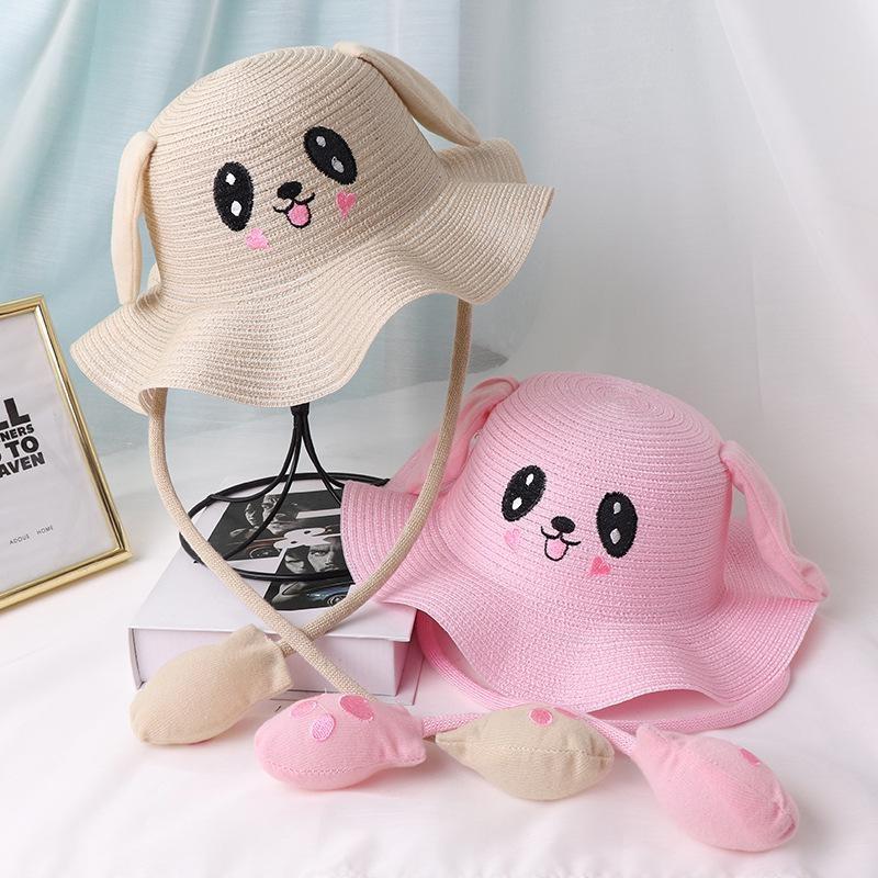 Cute Children's Sun Hat Summer Sunscreen Cap Cotton Yarn Hat Ear Moving Hats Cartoon Fisherman Hat for Kids