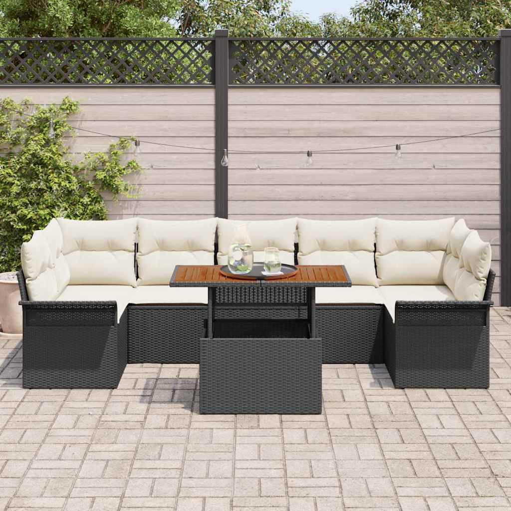 Garden Sofa Set with Storage 8 pcs Black Poly Rattan