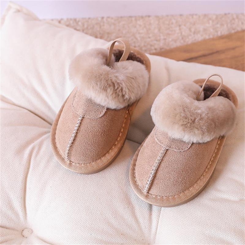 

New Winter Baby Shoes Leather Warm Plush Toddler Kids Slipper Shoes Rubber Non-slip indoor Fashion Little Girls Slipper 21