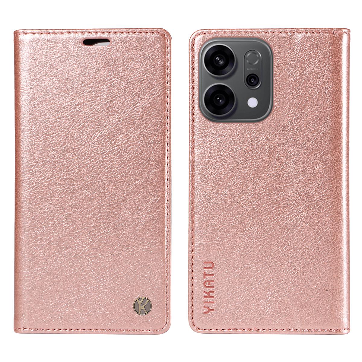 

For Oppo Reno14 5G (China)/Oppo Reno14 F 5G/Oppo Reno14 5G (Global) Wallet Case YIKATU YK-006 Magnetic Closure Leather Phone Cover Litchi Texture Rose Gold