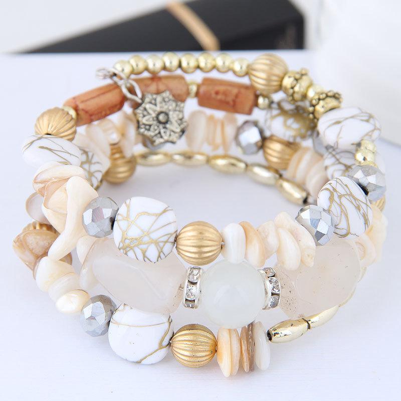 

Bohemian Retro Crystal Stone, Agate, Bead Multi-layer Bracelet One Size білий