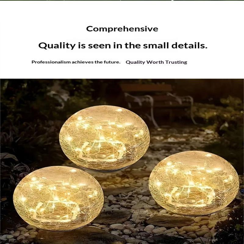 Solar Powered Cracked Glass Ground Stake Light Bright Soft Light For Garden Patio Camping Decor