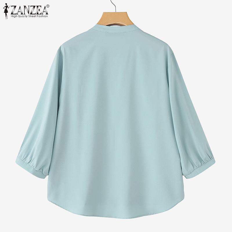 ZANZEA Women Casual Round Neck 3/4 Sleeve Loose Embroidery Print Blouse