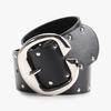 Hop Hip Inspired Women Leather Belt With Double Row Rivets And Large C Buckle