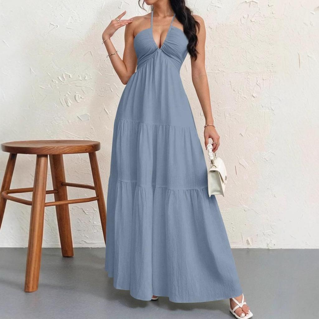 Halter Tie Neck Dress for Women European American Style Cross-border Summer Casual Dress