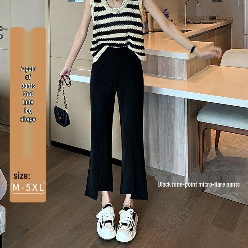 

Women s High Waist Slimming Split Flare Pants - Summer Petite Plus Size, Nine-Point Drape Casual Style. M [For 95-105 lbs] чёрный
