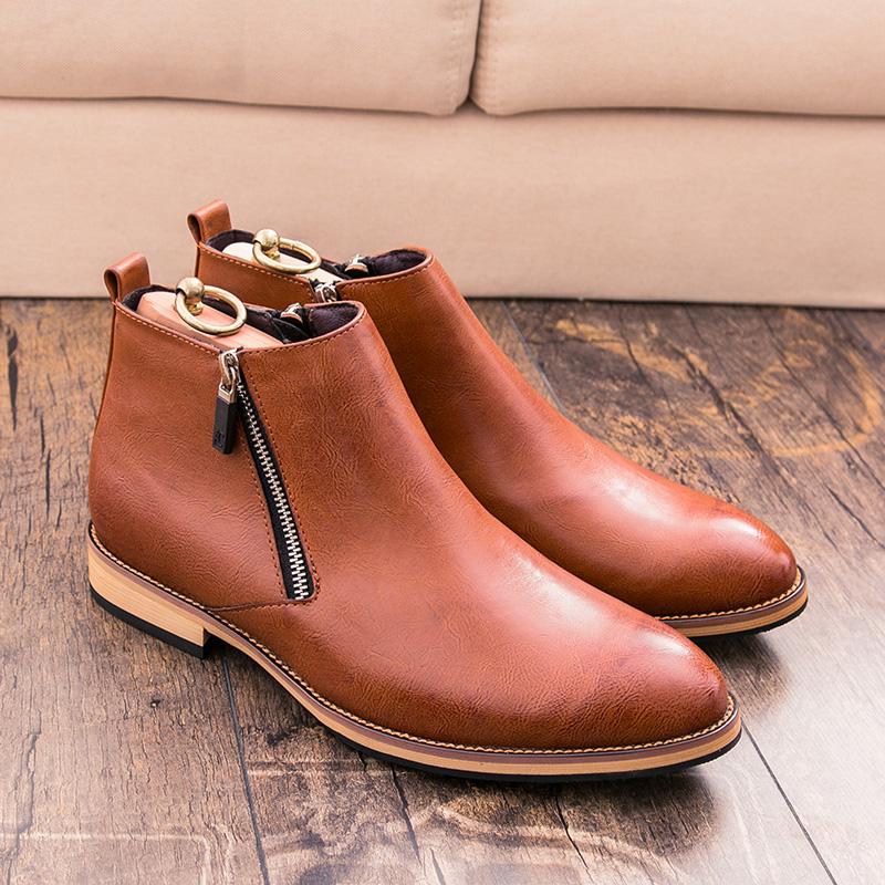 New Fashion Men 'S Shoes Leather Business Boots Man Vintage Casual Classic Formal Side Zipper Chelsea Boots Men Zapatos De Hombre