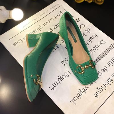Design Sense Square Head High Heels Women's 2025 New Horse Buckle Mary Jane Thick Heel Shoes