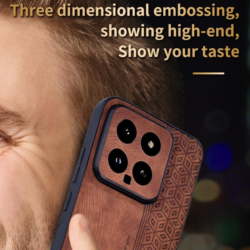 

AZNS For Xiaomi 14 Case Imprinted PU Leather Coated TPU Phone Back Cover Brown