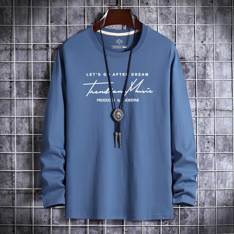 

QICED Мужская хлопковая футболка с длинным рукавом на весну и осень, топы, свободная, большого размера, с круглым вырезом, простая базовая футболка XXXXXXL синий