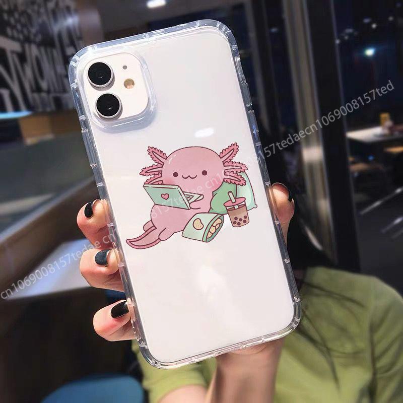 Axolotl Boba Milk Tea Hoodies Korean Style Phone Case iPhone 14 13 12 11 Pro Max X Xs Max XR SE2 8 7 6 Plus Fundas Cartoon Cover