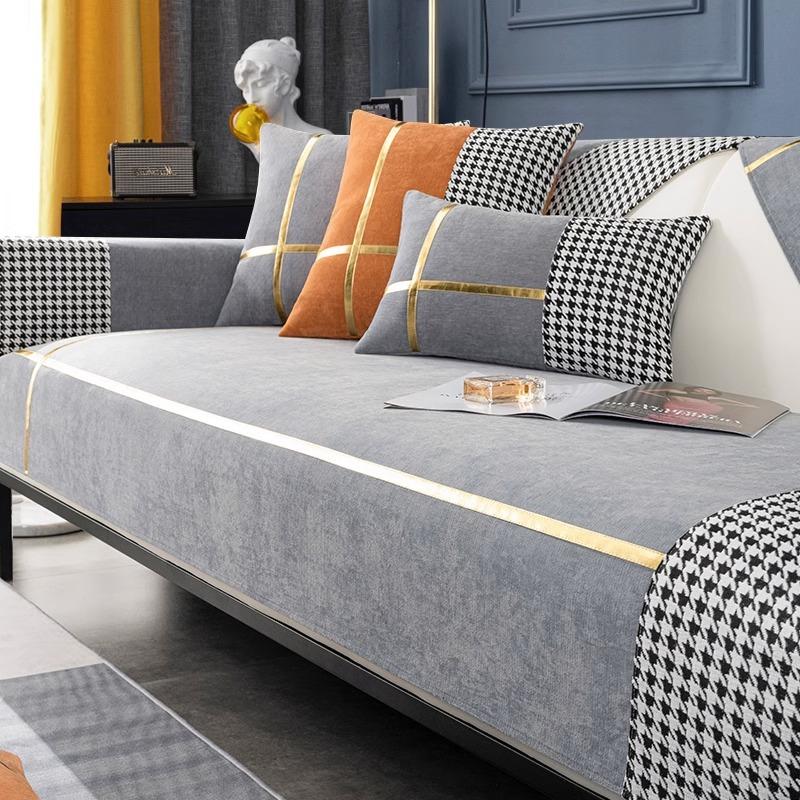 Perne de canapea din șenilă cu model modern și simplu de o mie de păsări, universale pentru patru sezoane, anti-alunecare, rezistente la praf, husă de protecție pentru canapea, pânză, prosop