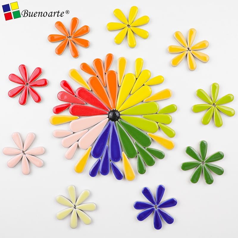 454g Petal Ceramic Mosaic Tiles for Crafts Art, Water Drop Flower Tiles Irregular Ceramic Tiles Bulk, 0.4 Inch Square Glazed Porcelain for DIY Mosaic