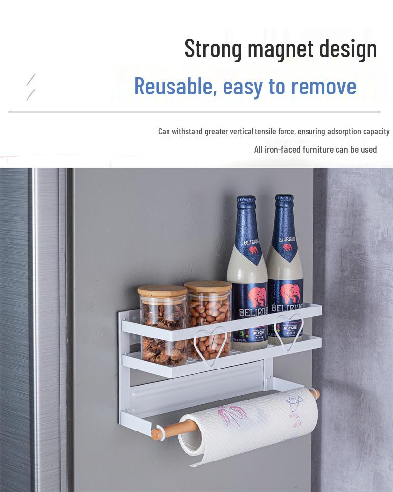 Magnetic Refrigerator Side Rack & Kitchen Paper Towel Holder with Cling Film Storage