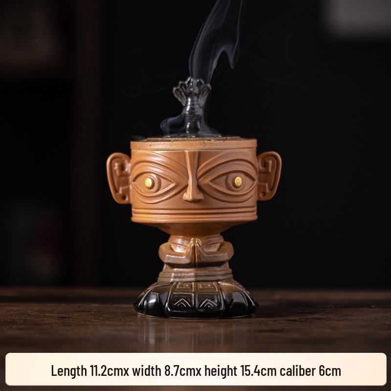 Sanxingdui Agarwood & Sandalwood Ceramic Incense Holder - Cultural Retro Style