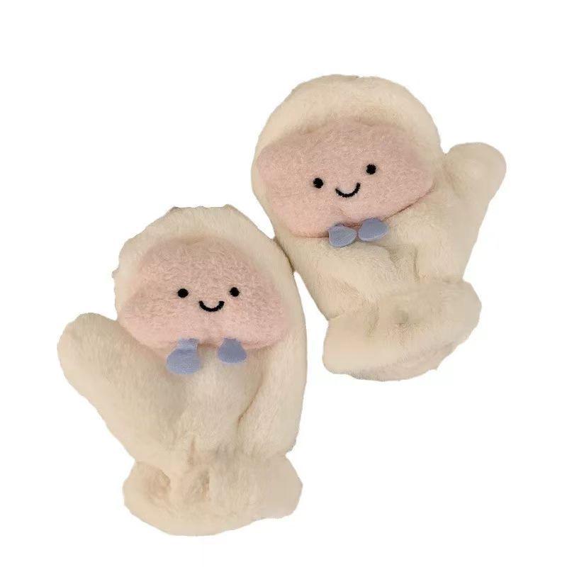 Cozy Plush Doll Gloves: Cute Fleece-Lined Winter Essentials for Girls - Thickened, Warm, and Cartoon-Inspired