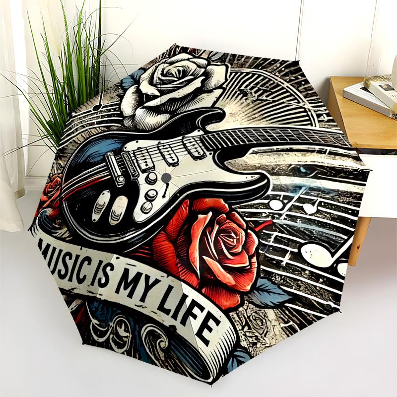 1pc Music Theme pattern Umbrella Portable Folding Umbrella Iron Frame Hole Bone Structure Outdoor Home Umbrella
