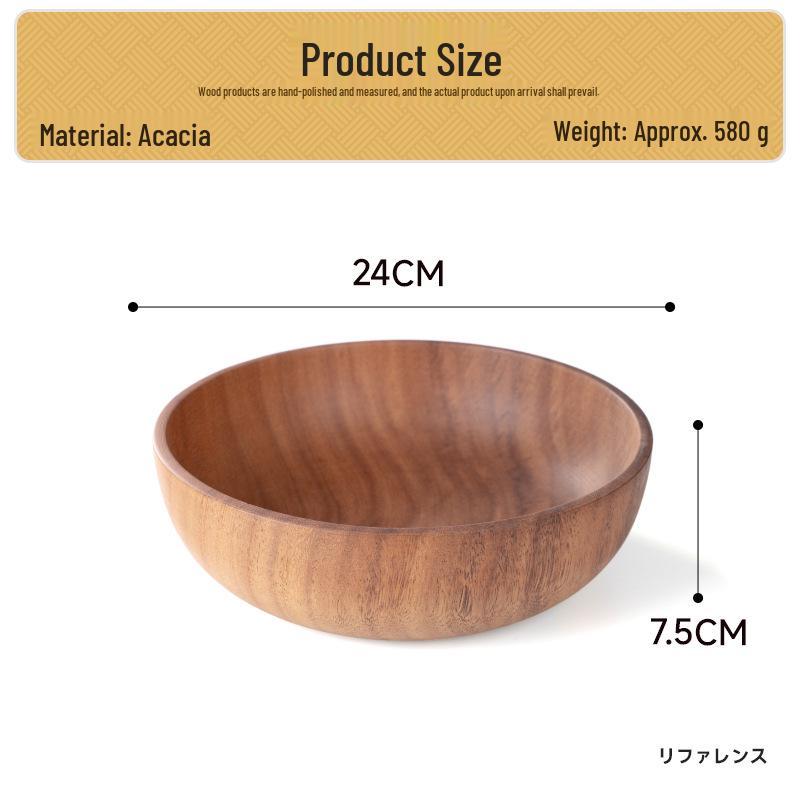 Acacia Wood Salad and Rice Bowl - Large Round Wooden Basin Tableware