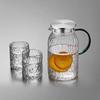Beiyipin 1.6L Glass Pitcher Set with Ripple Design & 2 Tree Pattern Cups