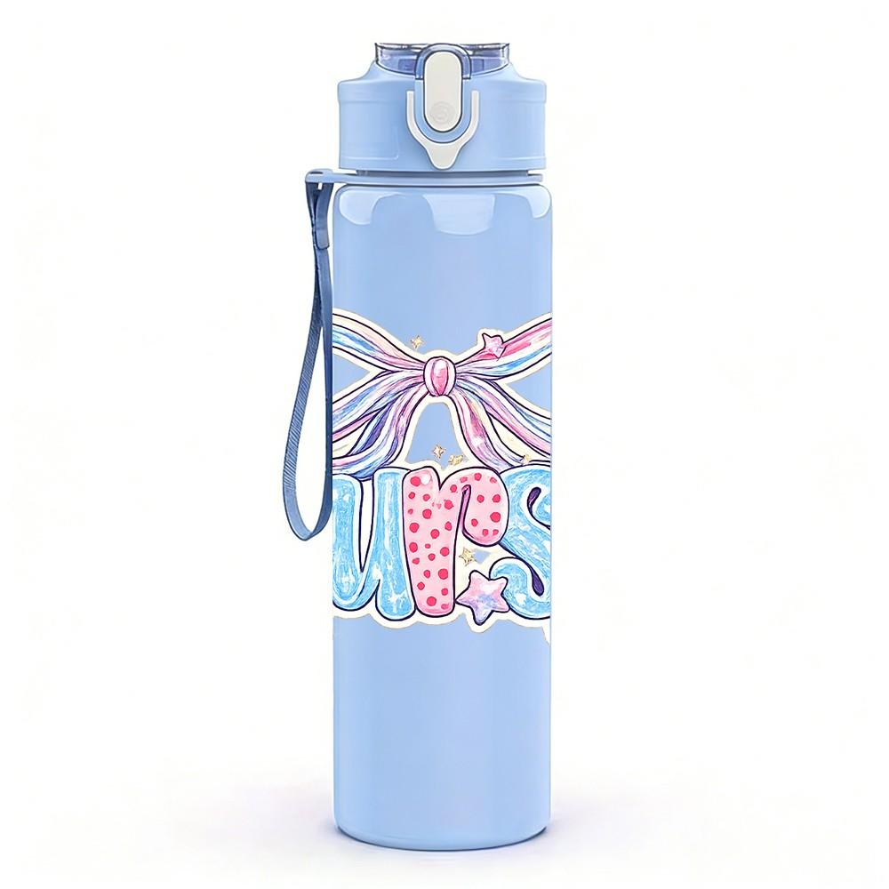 1PC Ties Bow Ribbon Pastel Color Print 750ml Color Plastic Sports Water Bottle Leakproof Flip Straw Lid Suitable for Sports Office Home Use