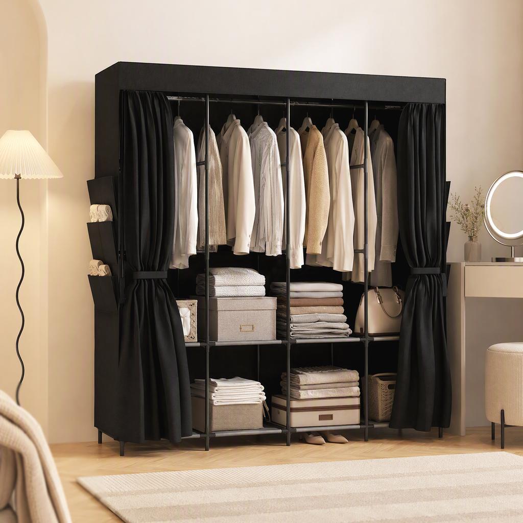 Fabric Wardrobe, Dust-proof, Portable, 5 Clothes Rails, 170 X 45 X 167 Cm, Black