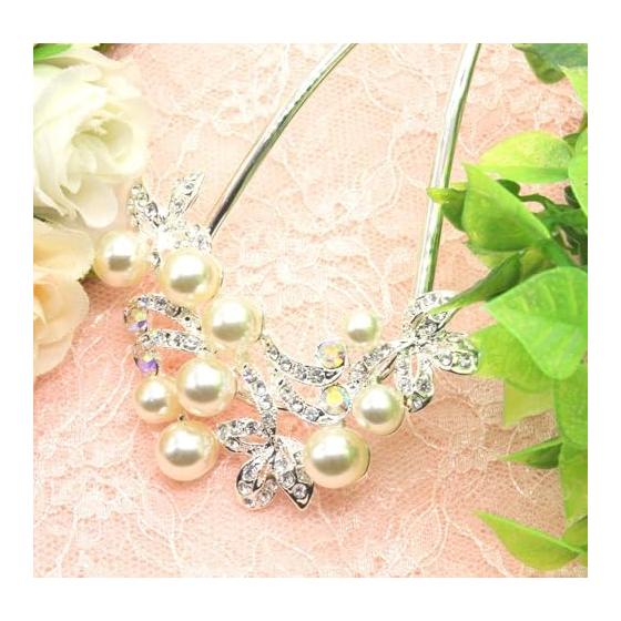[Miaomyao] U-Shaped Hairpin for Japanese Traditional Wear, Yukata, Kimono - Pearl European Flower Hair Accessory, Silver