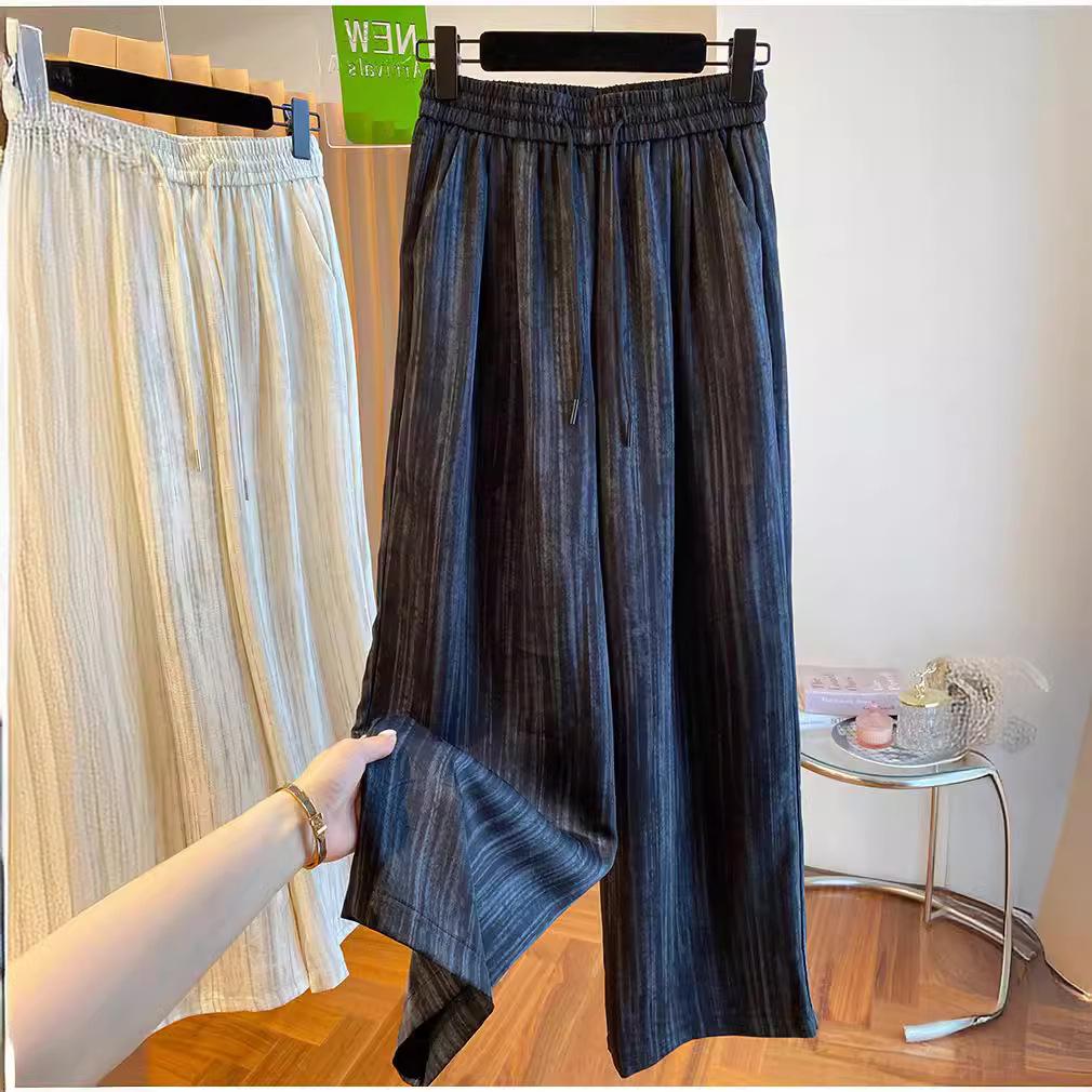 

Satin White Wide-Leg Casual Pants For Women Summer Straight Pants With Drawstring High-Waisted Floor-Length Wide-Leg Pants That Make Legs Look Longer S чёрный