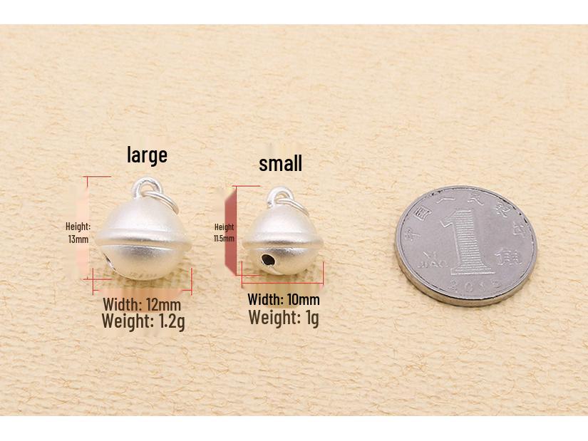 S999 Sterling Silver 3D Frosted Baby Bell Pendant Charm for DIY Beading/Braiding (Non-Ringing)