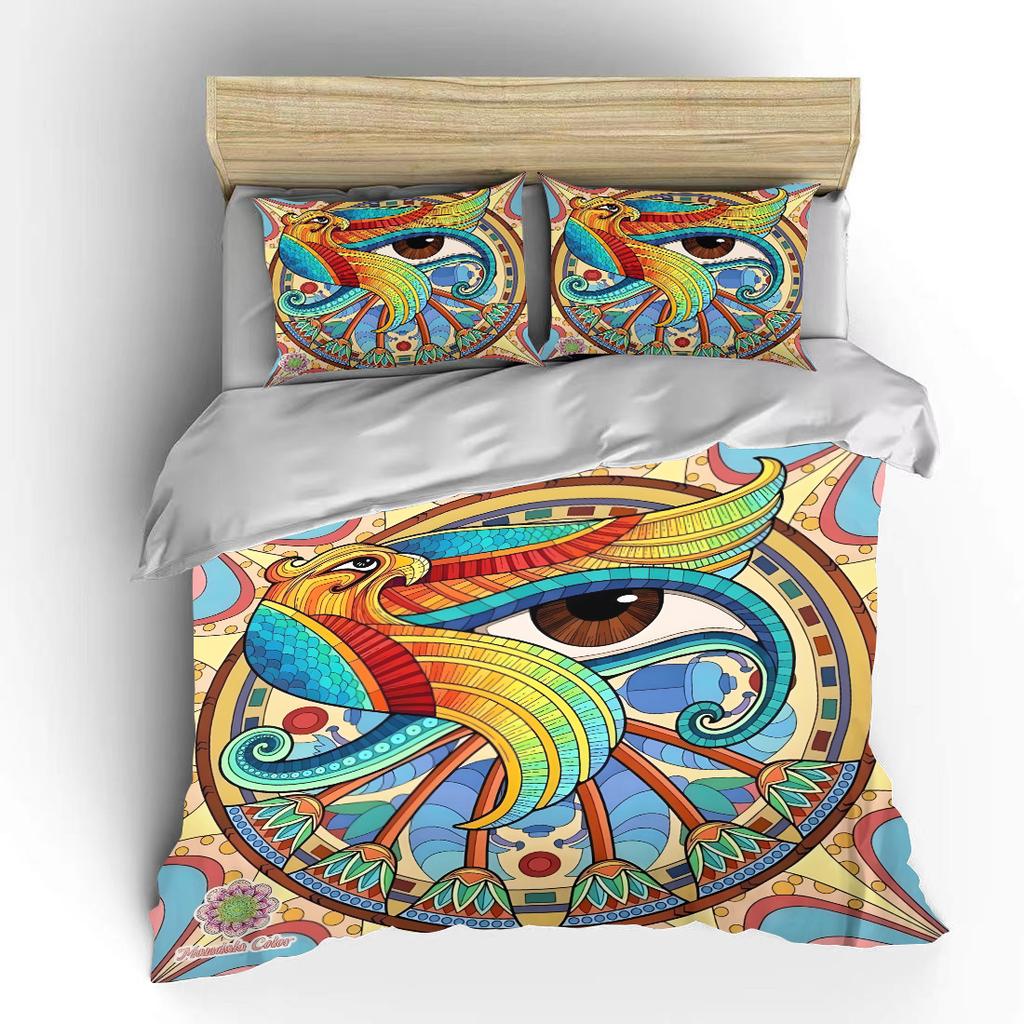 Colorful phoenix and eye design Bedding Set for Kids Luxury Gift 3pcs Digital Print Comforter Set Soft Comfortable Breathable