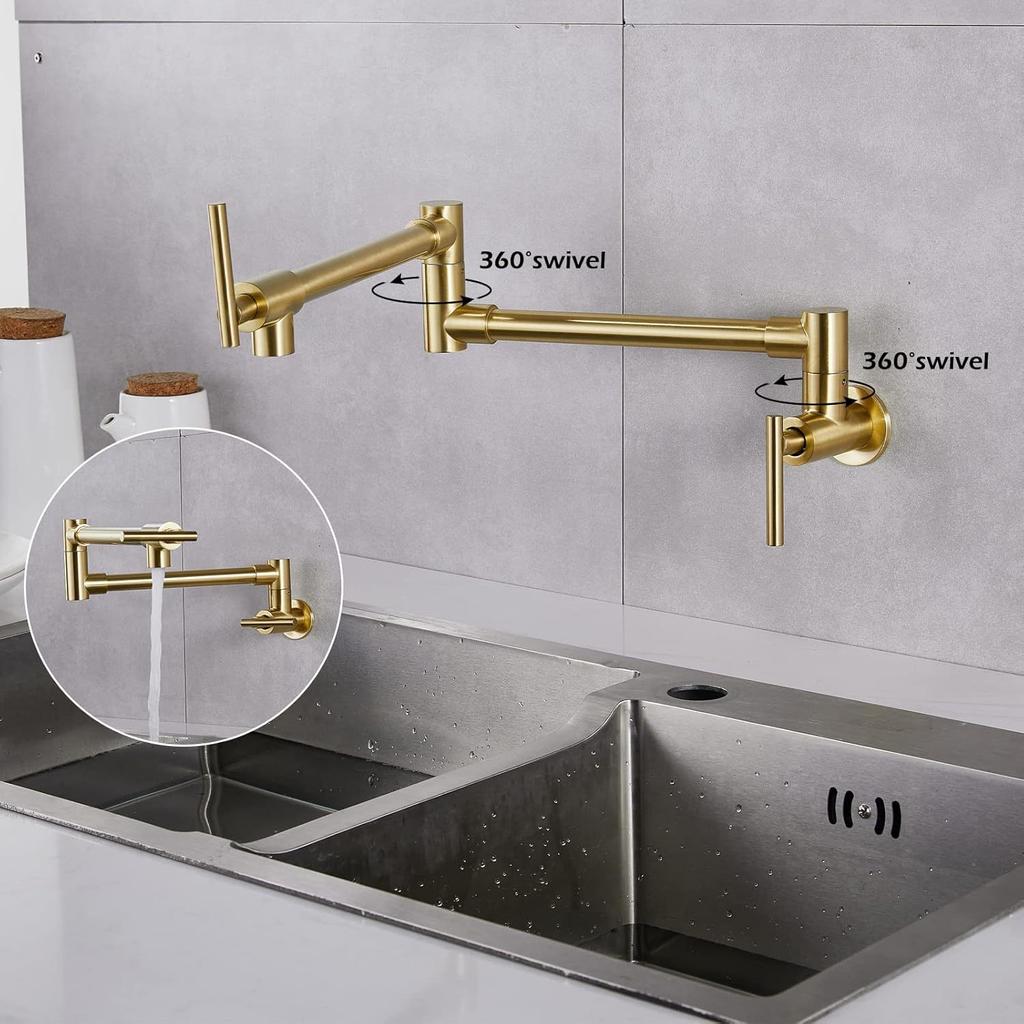 Foldable Kitchen Faucet Brushed Gold Pot Filler Tap Wall Mounted Single Cold Gray Tap Rotation Foldable Spout Sink Faucets