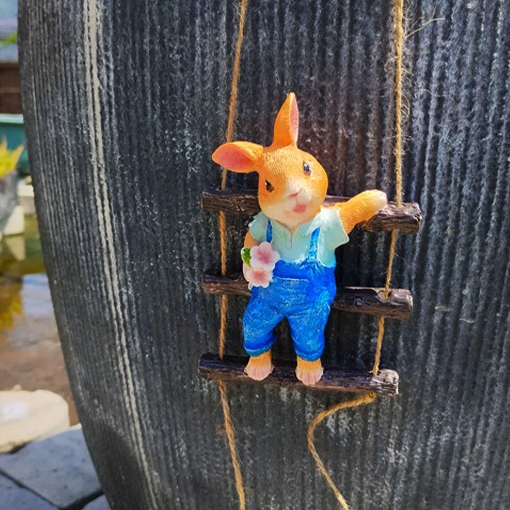 Resin Rabbit Tree Hanging Cartoon Animal Sculpture Bunny Statue Pendant Valentine's Day