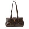 2026 Cute Retro Leather Baguette Bag For Ladies Brown Glossy Shoulder Purse With Adjustable Buckle Strap Gifts For Women
