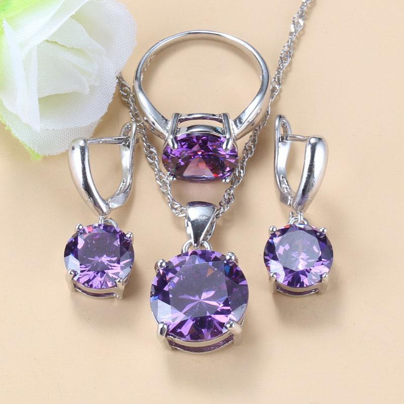 Bridal Wedding Round Moroccan Jewelry Sets With Stone Blue Cz Earrings And Necklace For Women Trendy Costume