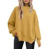 Women's Fashion Round Neck Long Sleeve Sweater Knitted Side Slit Pullover