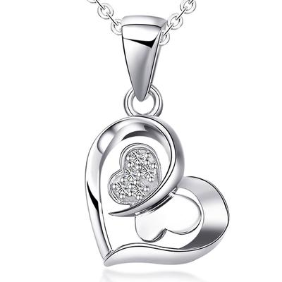 [Ashley Jewelry] Sterling Silver 925 Necklace, Open Heart Ribbon Butterfly Pendant, Cubic Zirconia, Women's Gift
