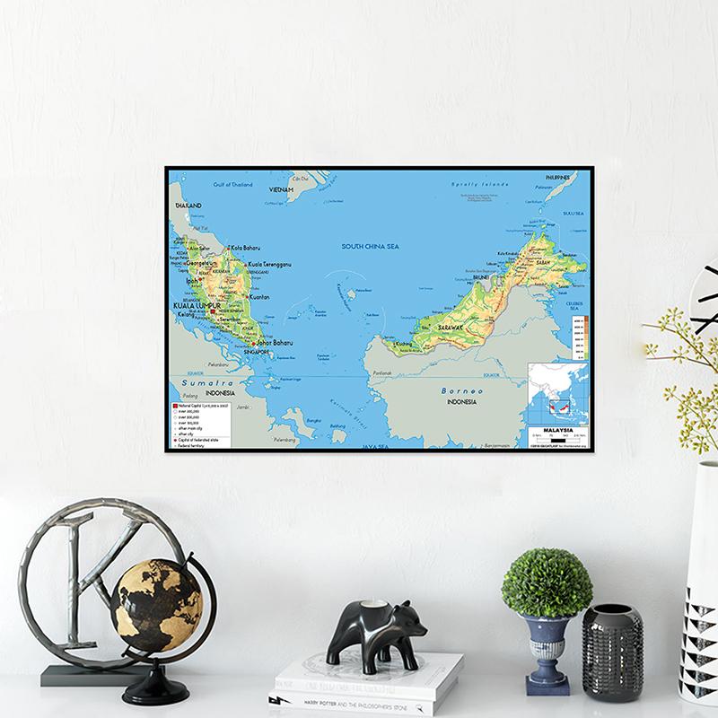 Geographic Map English Map Malaysia Map Canvas Painting Living Room Home Decoration Children School Supplies