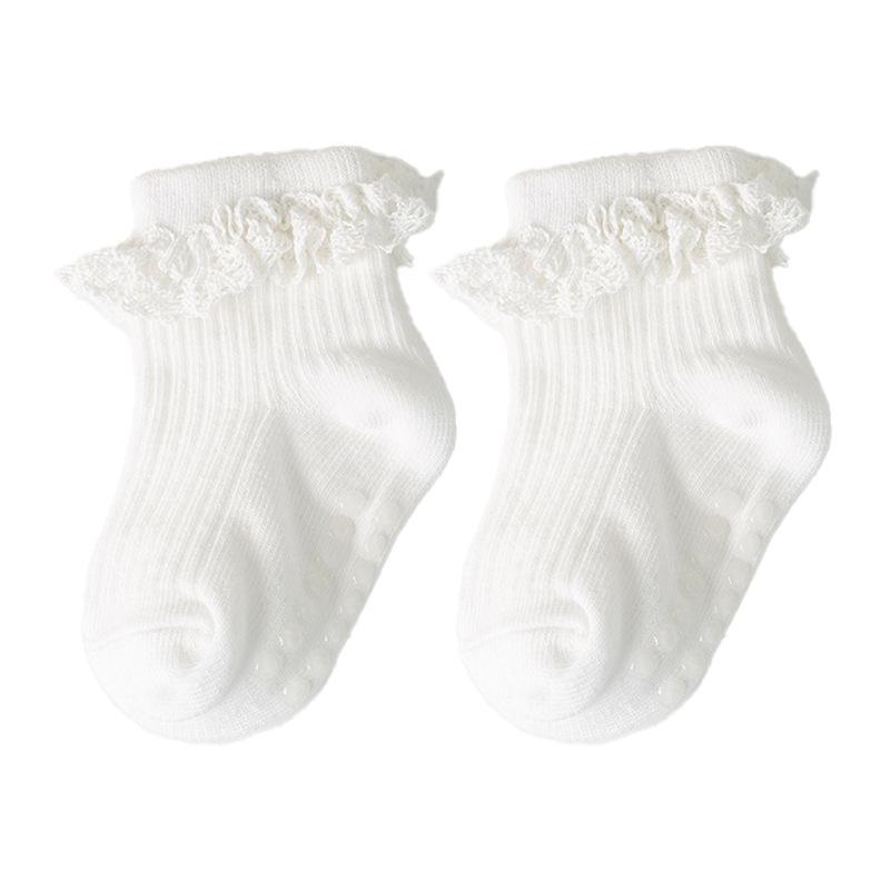 Baby Süße Spitze Mädchen Socken Anti-Rutsch Klebepunkt Einfarbig Baumwolle Säuglingsmädchen Socken Atmungsaktiv Kinder Mädchen Bodensocken