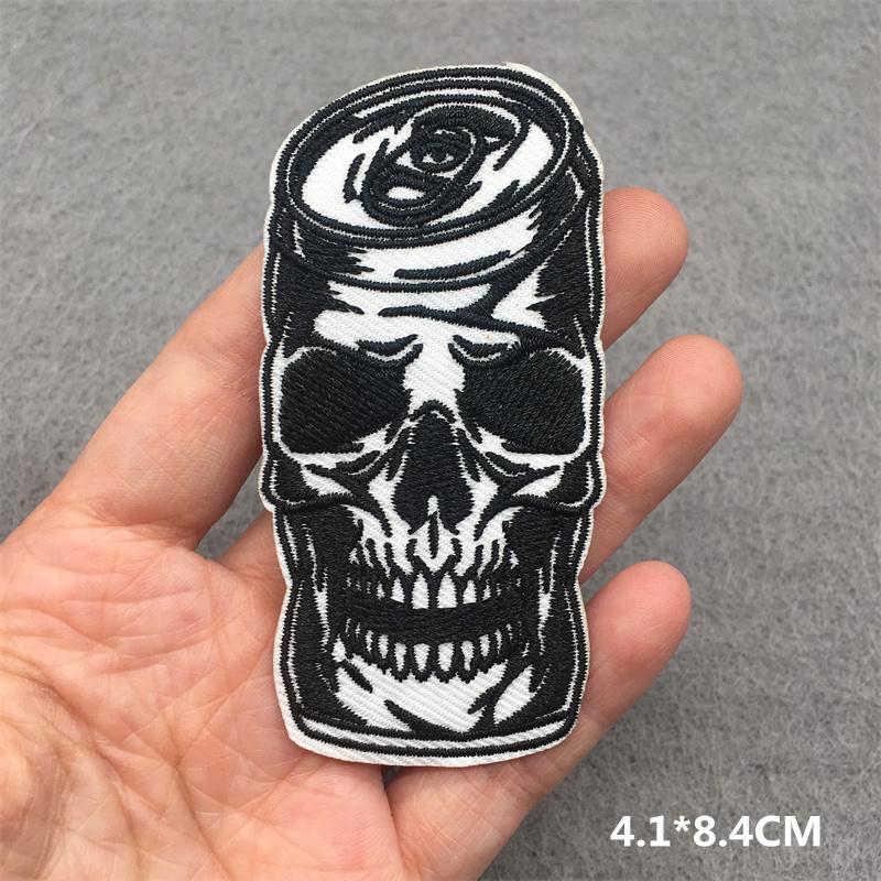Black And White Embroidered Patches For Clothing Punk Bottle Skull Applications Iron On Patches Sewing Clothes Stickers