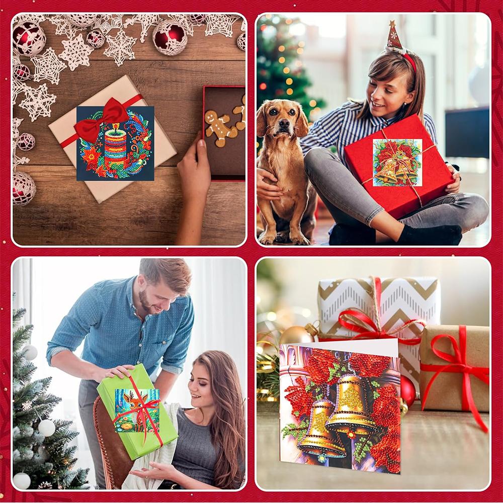 12 Weihnachtsgrußkarten mit 5D-Diamantmalerei und Umschlag, 30 x 15 cm