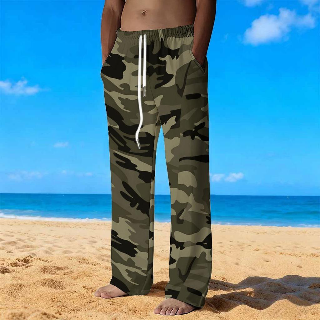 Men's Loose Casual Solid Color  Trousers Camouflage Printed Straight Pants
