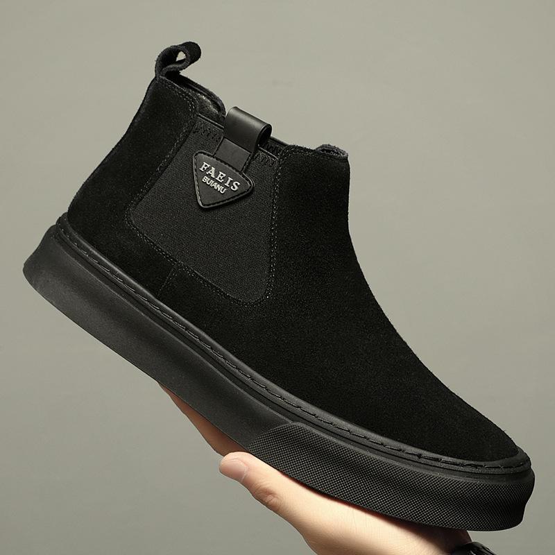 

High-top shoes autumn and winter new flip fur Martin boots velvet warm platform leather shoes men s leather versatile Chelsea 38