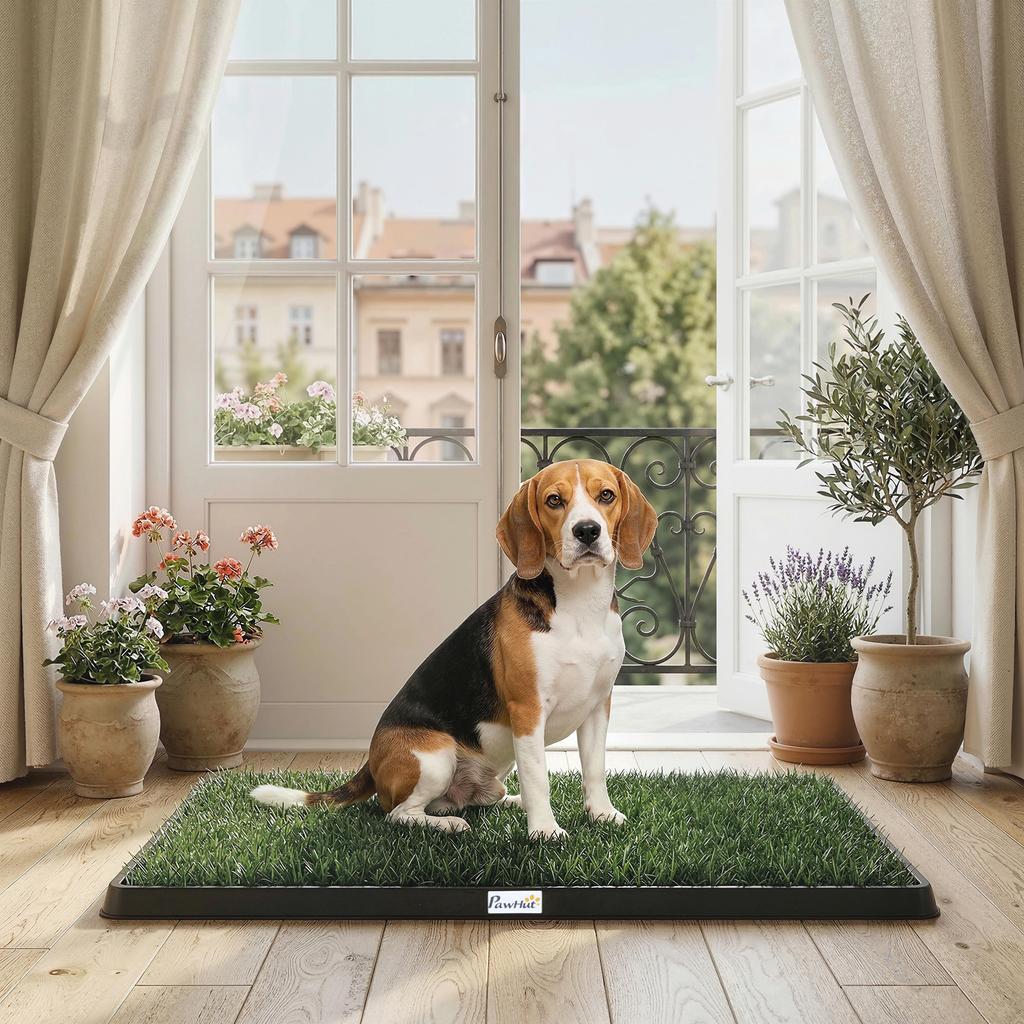 Tuoletta per Cani 76 x 50,5 cm Vasino per Cani con 2 Prati Artificiali Lavabili Toilette per Cuccioli per Cani per Balcone Casa Nero+Verde
