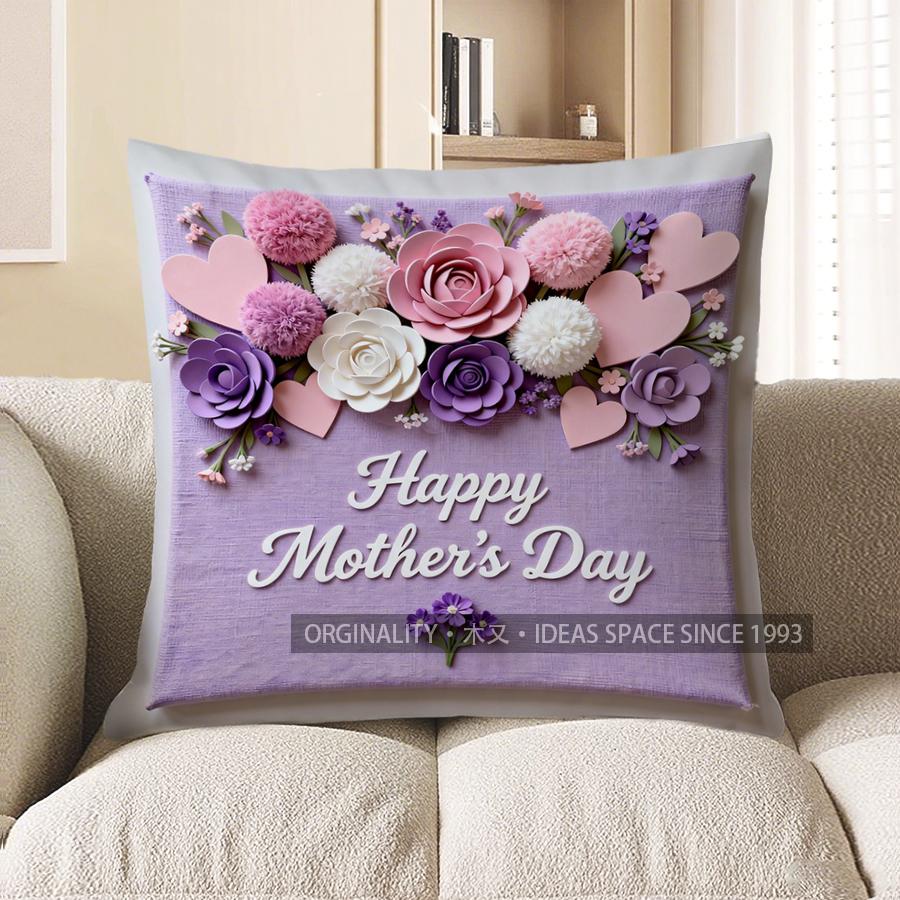 Home Decor Happy Mother'S Day Floral Heart Pillow Pattern Cushion Cover Suitable For Sofa Bedroom Car Pillow Cover