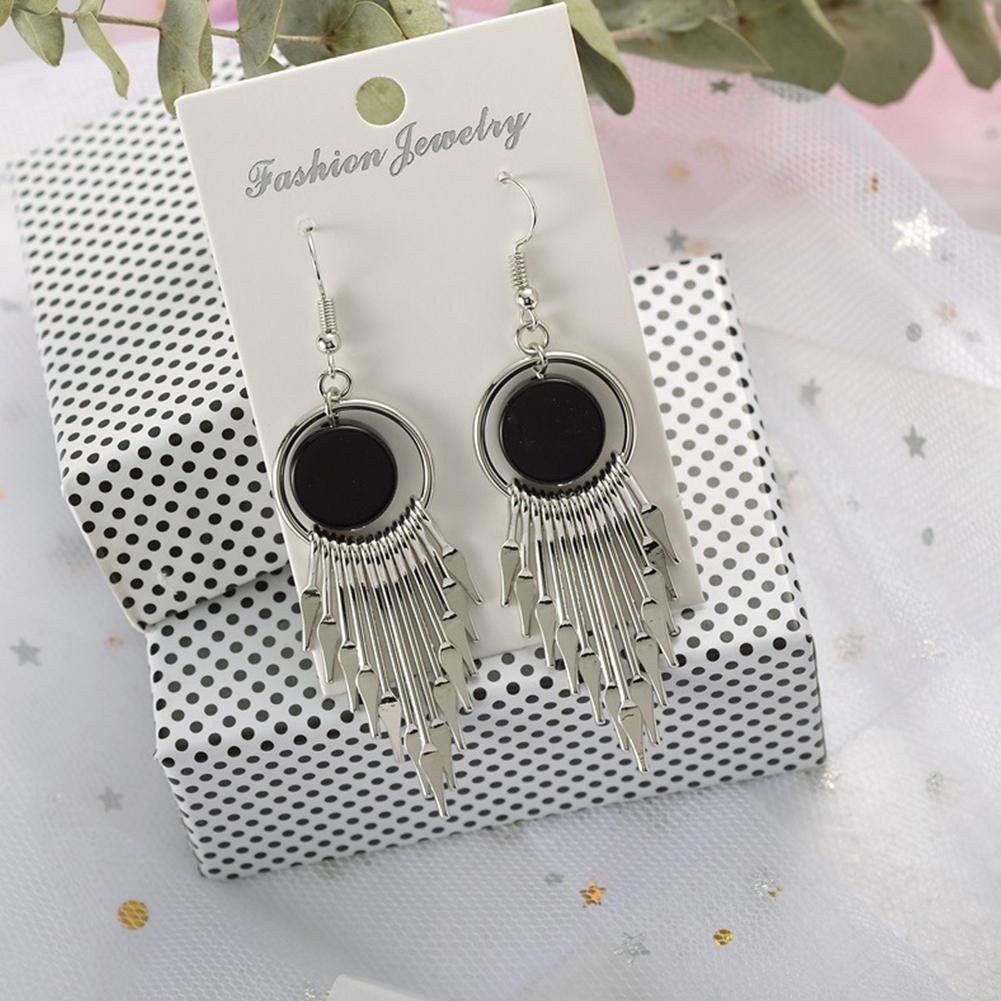 Women Tassel Geometric Earrings Long Round Retro Fashion Earrings