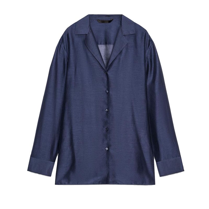 Fall Women's Clothing French Simplicity Style Asymmetric Hem Lapel Silk Blended Long Sleeves Shirt 3819008